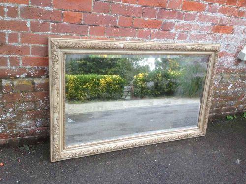A Very Useful Large Antique 19th Century French Carved Wood & Gesso Painted Distressed Mirror.
