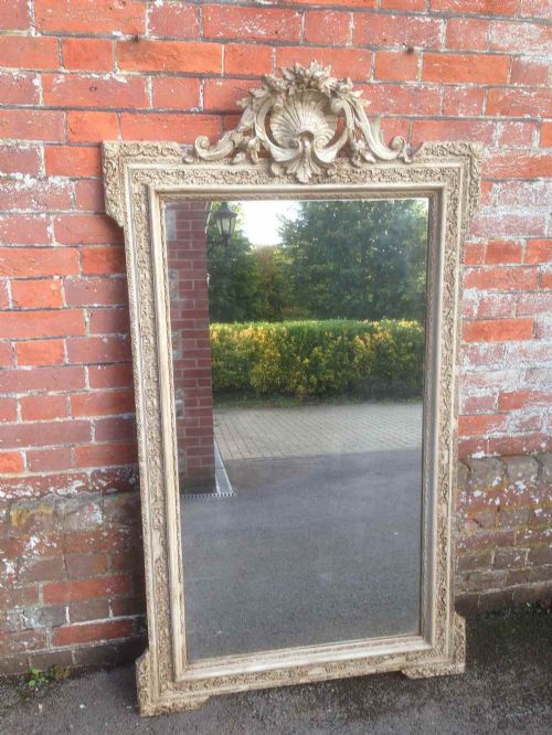 A Fabulous Large Antique 19th Century French Carved Wood & Gesso Painted Grey Mirror.