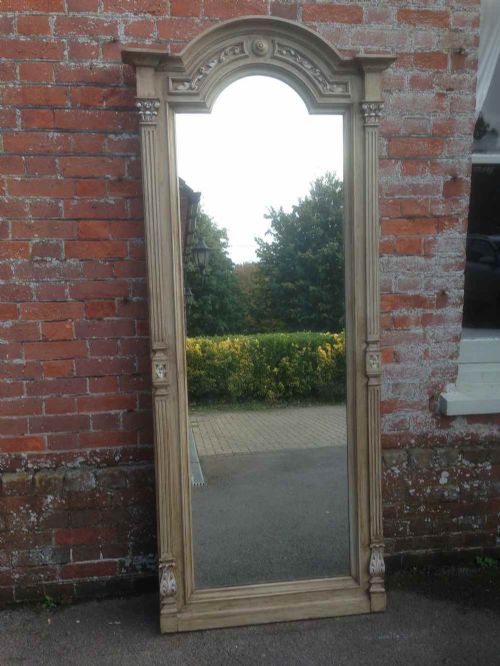 A Large Highly Useful Antique 19th Century French Carved Wood & Painted Mirror.