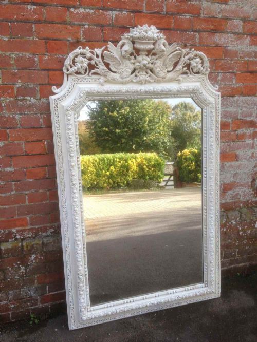 An Absolutely Stunning Large Antique 19th Century French Carved Wood & Gesso Painted Mirror.