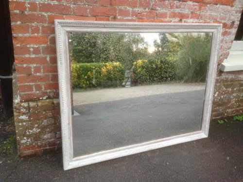 A Stunning Large Antique 19th Century French Highly Useful Carved Wood Painted Mirror.
