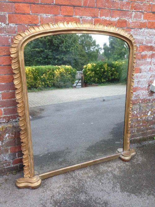 A Very Useful Size Large Antique 19th Century English Original Gilt Overmantal Mirror.