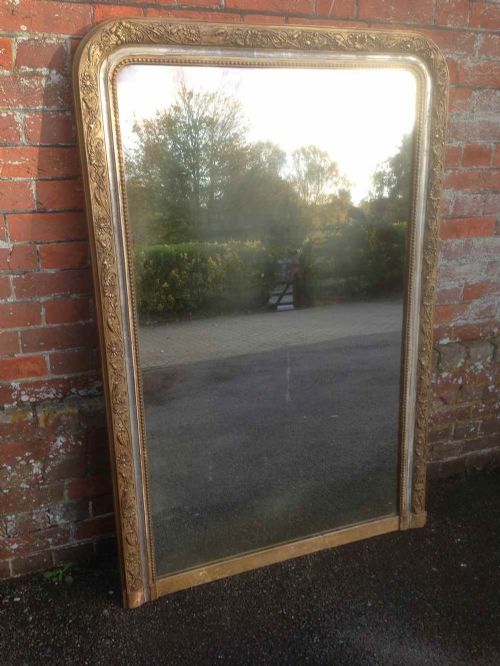 A Large Highly Decorative Antique 19th Century French Arched Top Original Silver & Gilt Mirror.