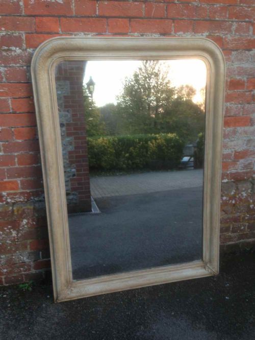 A Good Size Large Antique 19th Century French Plain Arched Top Painted Grey Mirror.