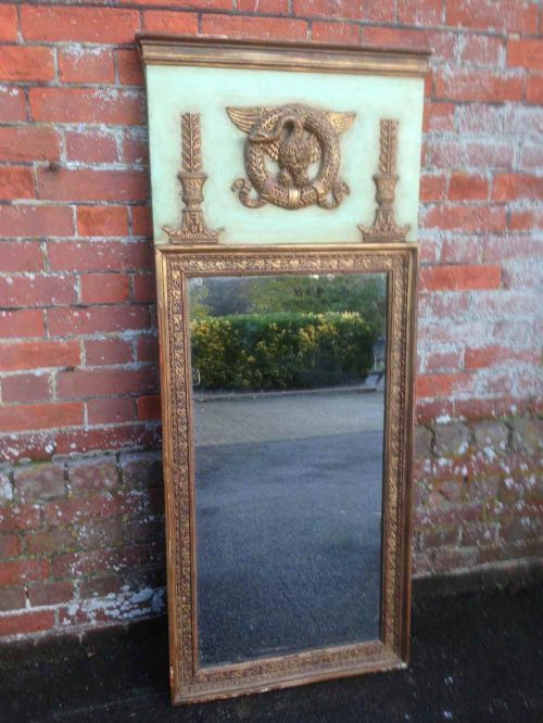 A Very Unusual Early Antique 19th Century French Carved Wood and Gesso Original Painted Pale Green & Gilt Mirror.