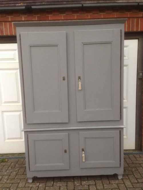 A Very Useful Decorative Large Early Antique 19th Century Fruitwood Painted Housekeepers Cupboard.
