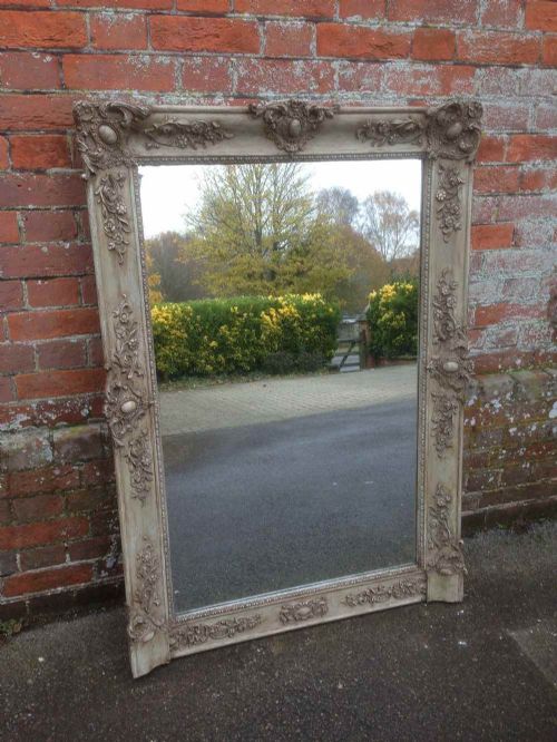 A Very Useful Size Early Antique 19th Century French Carved Wood & Gesso Painted Louis Phillippe Mirror.