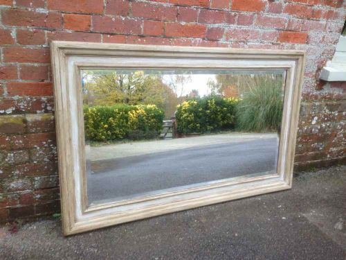 A Useful Large Antique 19th Century French Carved Wood Painted Mirror.