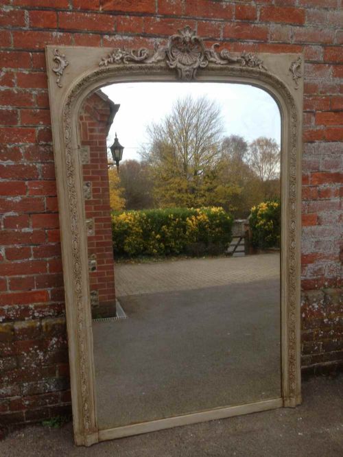 A Beautiful Large Antique 19th Century French Carved Wood & Gesso Arched Mirror.