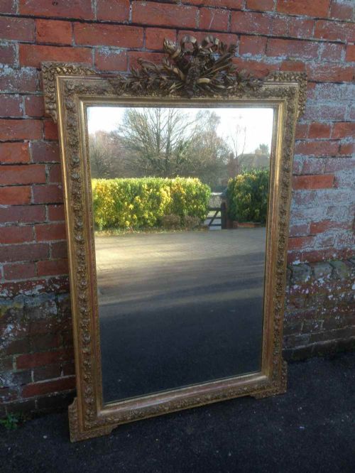 A Fabulous Original Gilt Large Antique 19th Century French Carved Wood and Gesso Mirror.