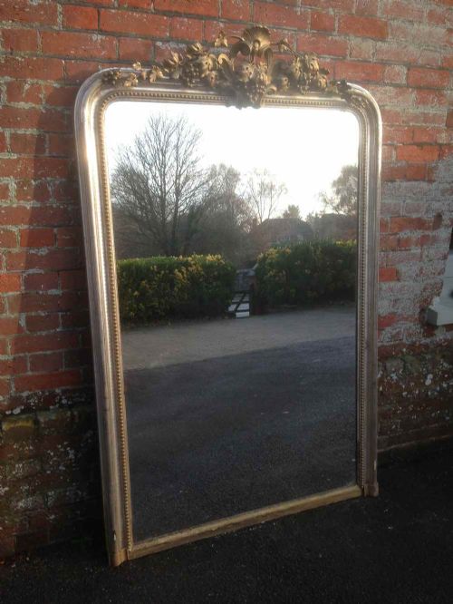 A Stunning Highly Unusual Large Early Antique 19th Century French Silvered Arched Top Mirror.