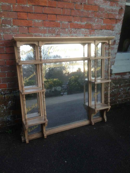 A Stunning Unusual Large Antique 19th Century Original 3 Shelf with Distressed Mirror.