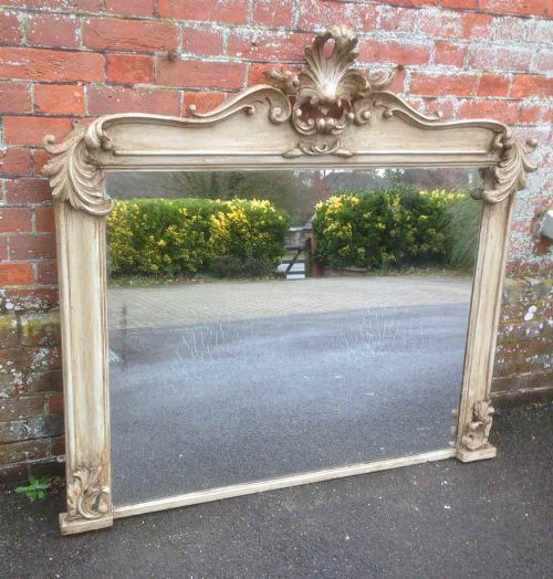 A Very Useful Size Large Antique 19th Century French Carved Wood Painted Mirror.