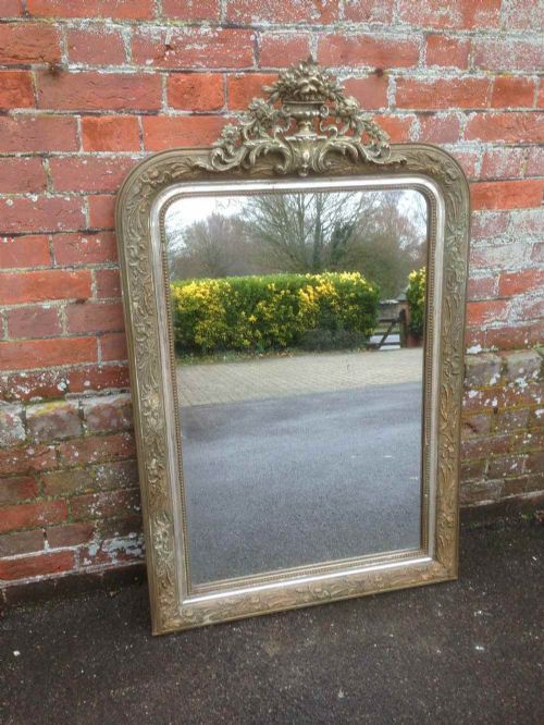 A Wonderful Antique 19th Century French Carved Wood & Gesso Original Arched Top Gilt and Silvered Frame Mirror.