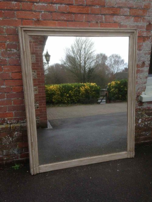 A Large Antique 19th Century French Carved Wood Painted Plain Mirror.