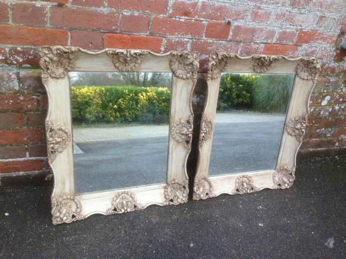 A Very Useful Pair of Antique 19th French Carved Wood Painted Mirrors.
