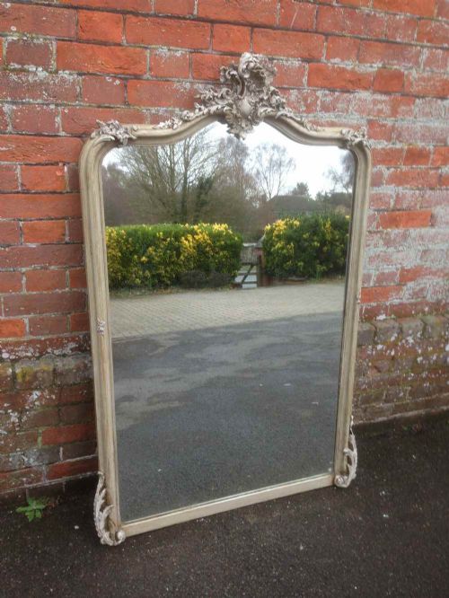 A Large Highly Decorative Antique 19th Century French Carved Wood & Gesso Painted Mirror.