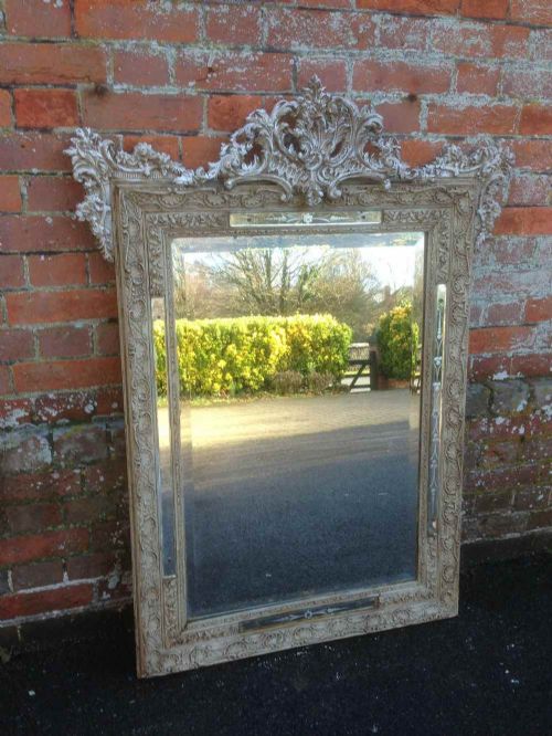 A Highly Decorative Useful Size Antique 19th Century French Carved Wood & Gesso Painted Mirror.