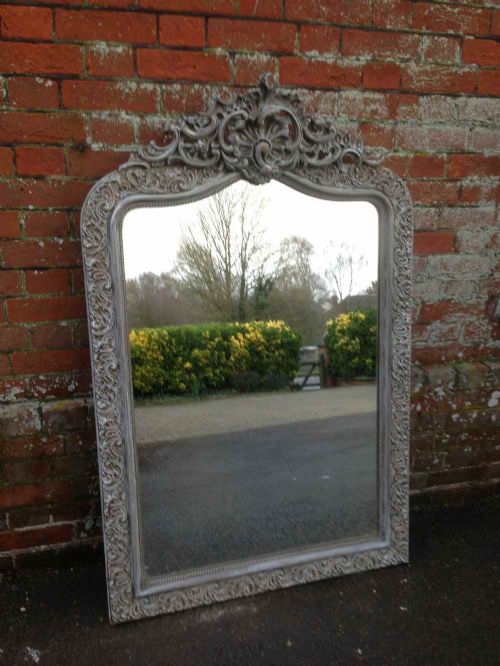 A Highly Decorative Useful Size Antique 19th Century French Carved Wood & Gesso Distressed Painted Mirror.