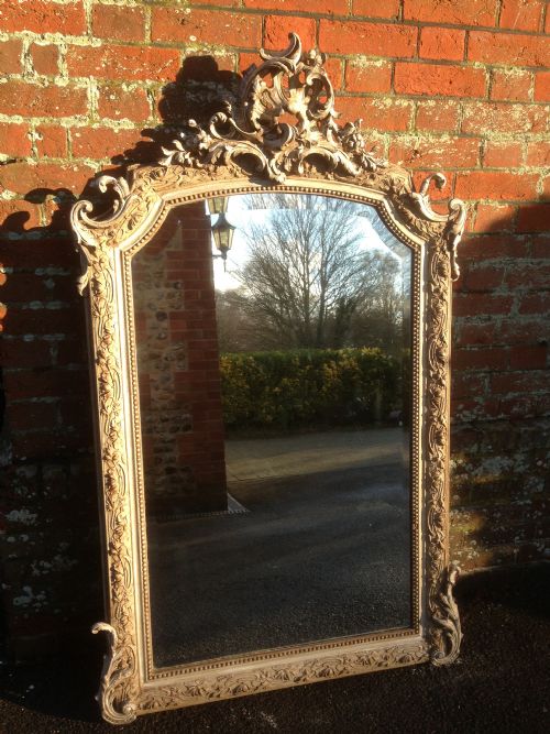 A Wonderful Large Highly Decorative Antique 19th Century French Carved Wood and Gesso Painted Mirror