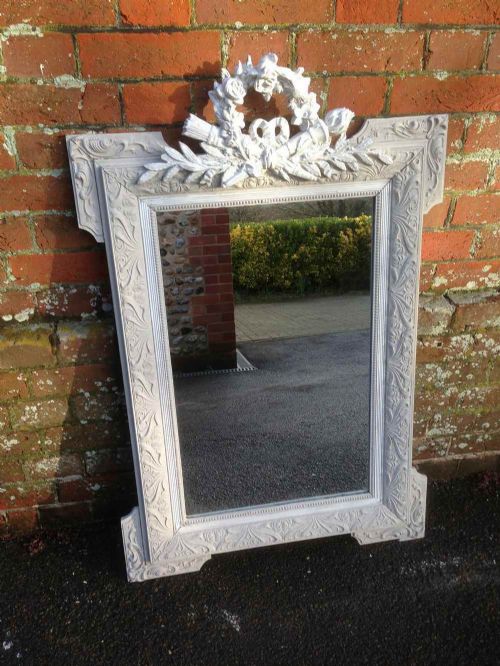 A Very Useful Size Antique 19th Century French Carved Wood & Gesso Painted Mirror.