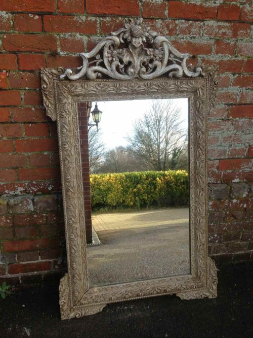 A Stunning Highly Decorative Good Size Antique 19th Century French Carved Wood & Gesso Painted Mirror.