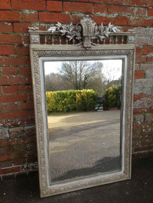 A Fabulous Large Antique 19th Century French Carved Wood & Gesso Painted Mirror.