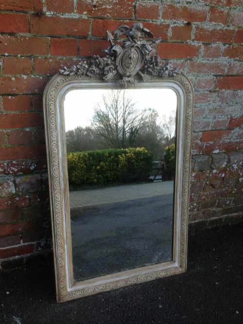 A Fabulous Size Highly Decorative Antique 19th Century French Painted Arched Top Mirror.