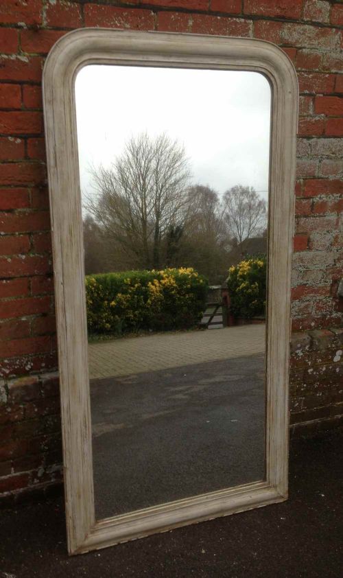 A Large Antique 19th Century French Plain Arched Top Painted Mirror.