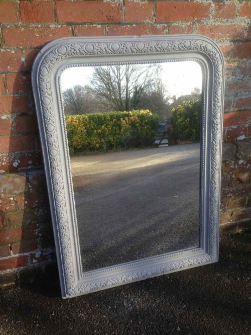 A Useful Size Antique 19th Century French Arched Top Carved Wood and Gesso Mirror.