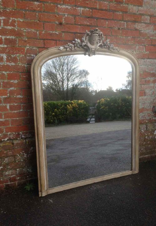 A Highly Decorative Large Antique 19th Century French Carved Wood & Gesso Arched Top Mirror.