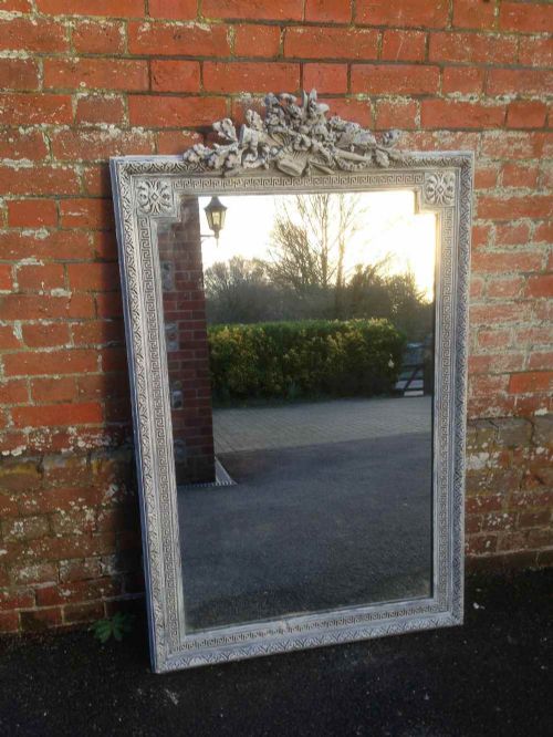 A Wonderful Useful Size Antique 19th Century French Carved Wood & Gesso Distressed Painted Mirror.
