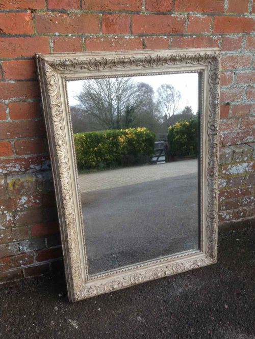 A Very Useful Size Antique 19th Century French Carved Wood and Gesso Painted Mirror.