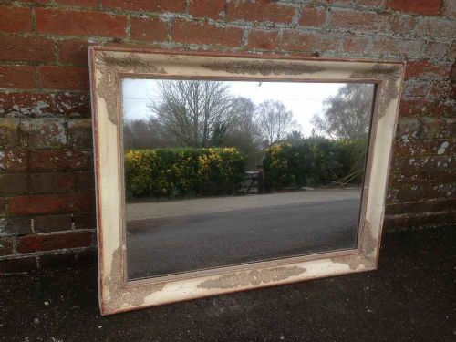 A Good Size Early Antique 19th Century French Carved Wood & Gesso Cream Louis Phillippe Mirror.