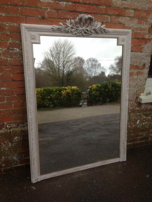 A Fabulous Large Antique 19th Century French Highly Decorative Carved Wood & Gesso Distressed Painted Mirror.