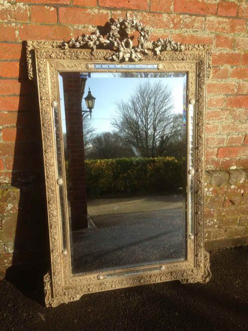 A Wonderful Large Antique 19th Century French Decorative Carved Wood and Gesso Painted Mirror.