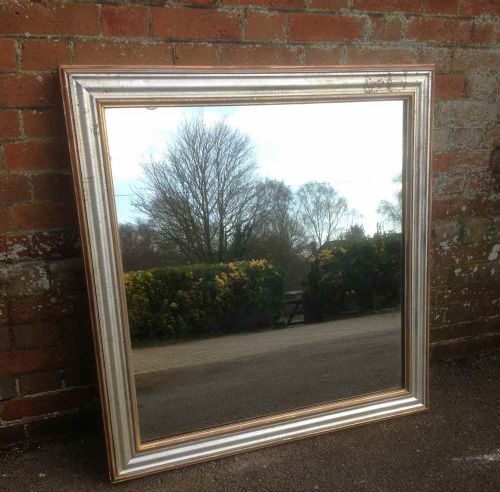 A Highly Unusual Antique 19th Century French Carved Wood & Silvered Framed Mirror.