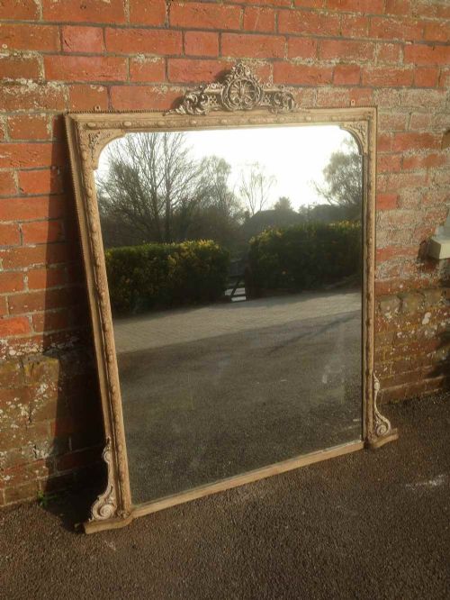 A Large Antique 19th Century French Painted Overmantel Mirror.