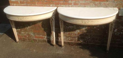 An Elegant Pair of French Original Painted Antique 19th Century Console Tables.
