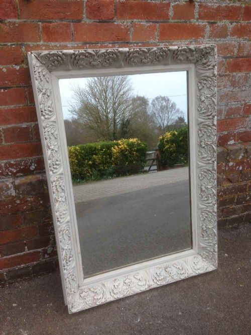A Useful Size Antique 19th Century French Carved Wood Painted Distressed Mirror.