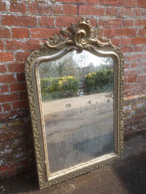 A Highly Decorative Antique 19th Century French Carved Wood & Gesso Mirror.