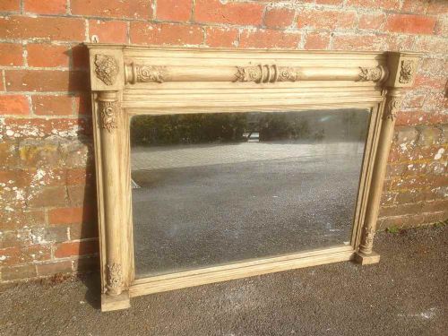 A Good Size Antique 19th Century French Carved Wood and Gesso Painted Overmantel Mirror.