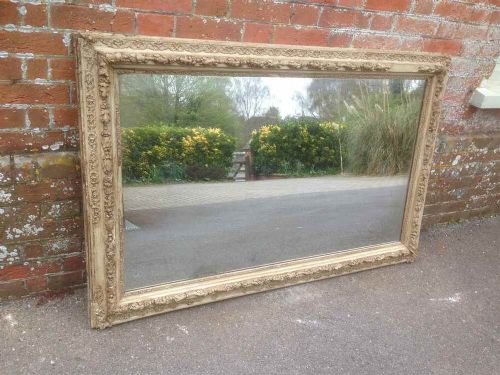 A Large Highly Decorative Early Antique 19th Century French Original Carved Wood & Gesso Distressed Gilt Mirror.
