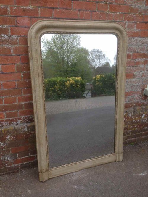 Large Arched Top Highly Useful 19th Century French Painted Ribbed Carved Wood and Gesso Mirror.