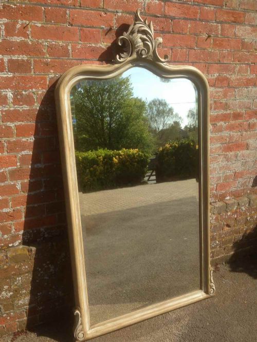 A Large Fabulous Shaped Top Antique 19th Century French Carved Wood Painted Mirror.