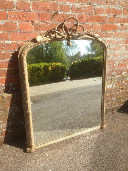 A Stunning Highly Useful Antique 19th Century French Carved Wood and Gesso Painted Overmantal Mirror.

