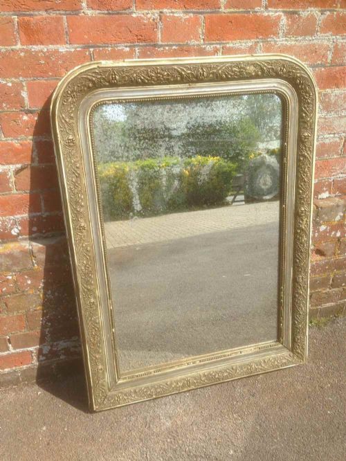 A Good Size Antique 19th Century French Carved Wood & Gesso Original Arched Top Mirror