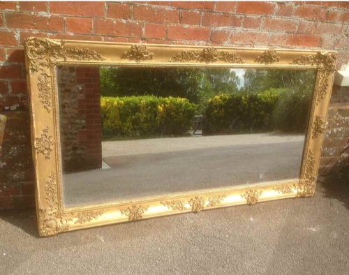 A Good Size Large Early Antique 19th Century French Original Gilt Distressed Carved Wood and Gesso Louis Phillippe Mirror.