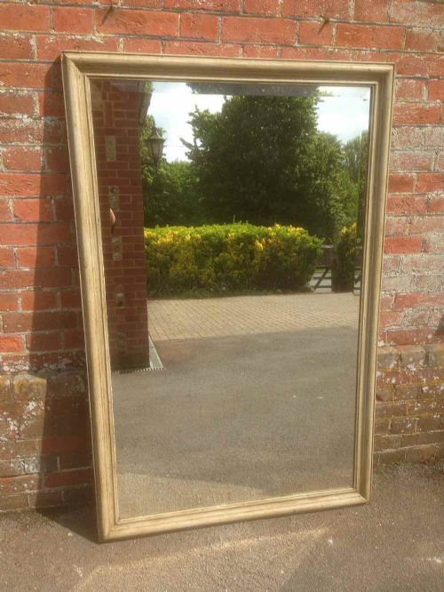 A Large Plain Antique 19th Century French Carved Wood Painted Mirror.