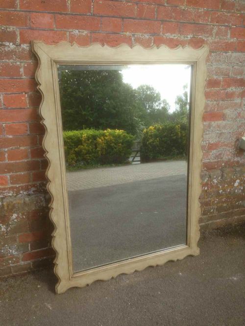 An Unusual Shaped Antique 19th Century French Fruitwood Painted Mirror.